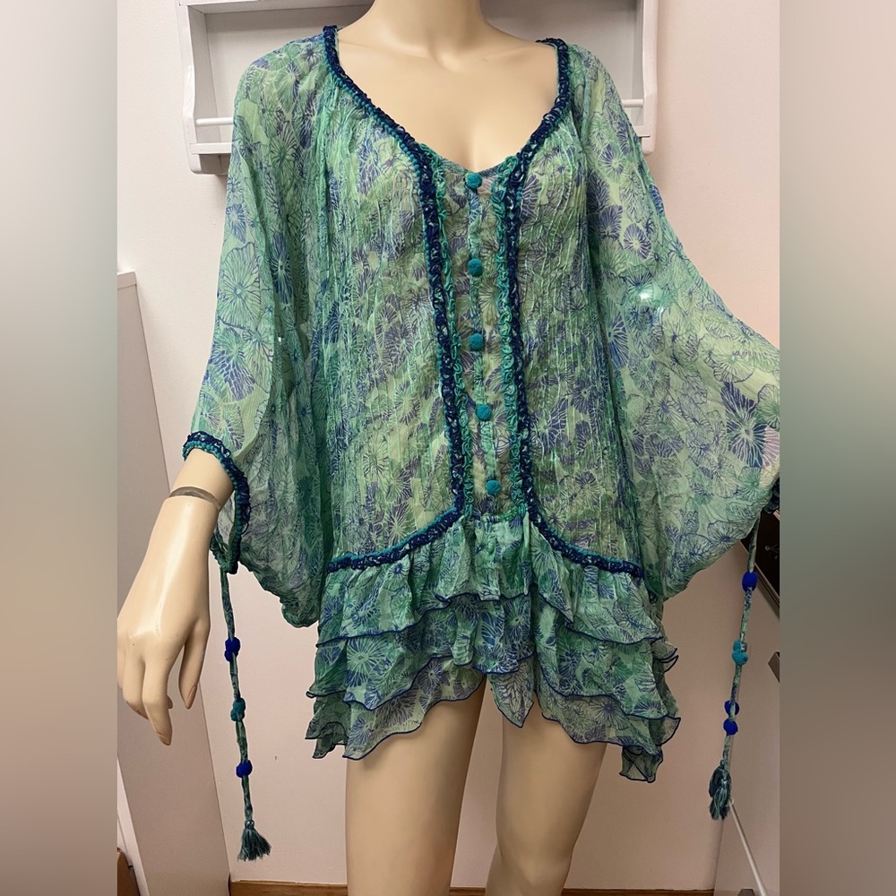 Poupette St. Barth Green and Blue Swim Coverup